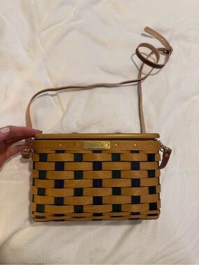 Longaberger Basketweave Crossbody Bag in Tan and Navy Green EUC GA000
